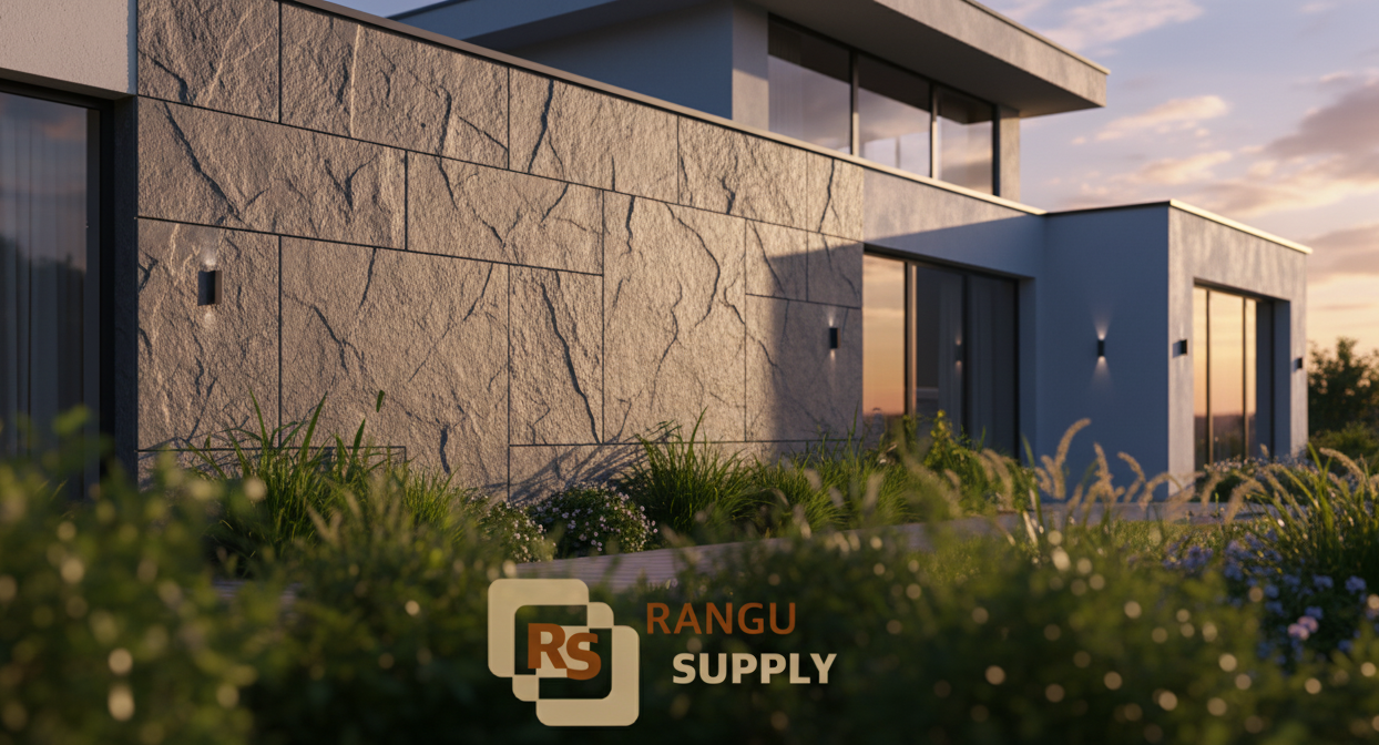 Fachada villa con panel Rangu