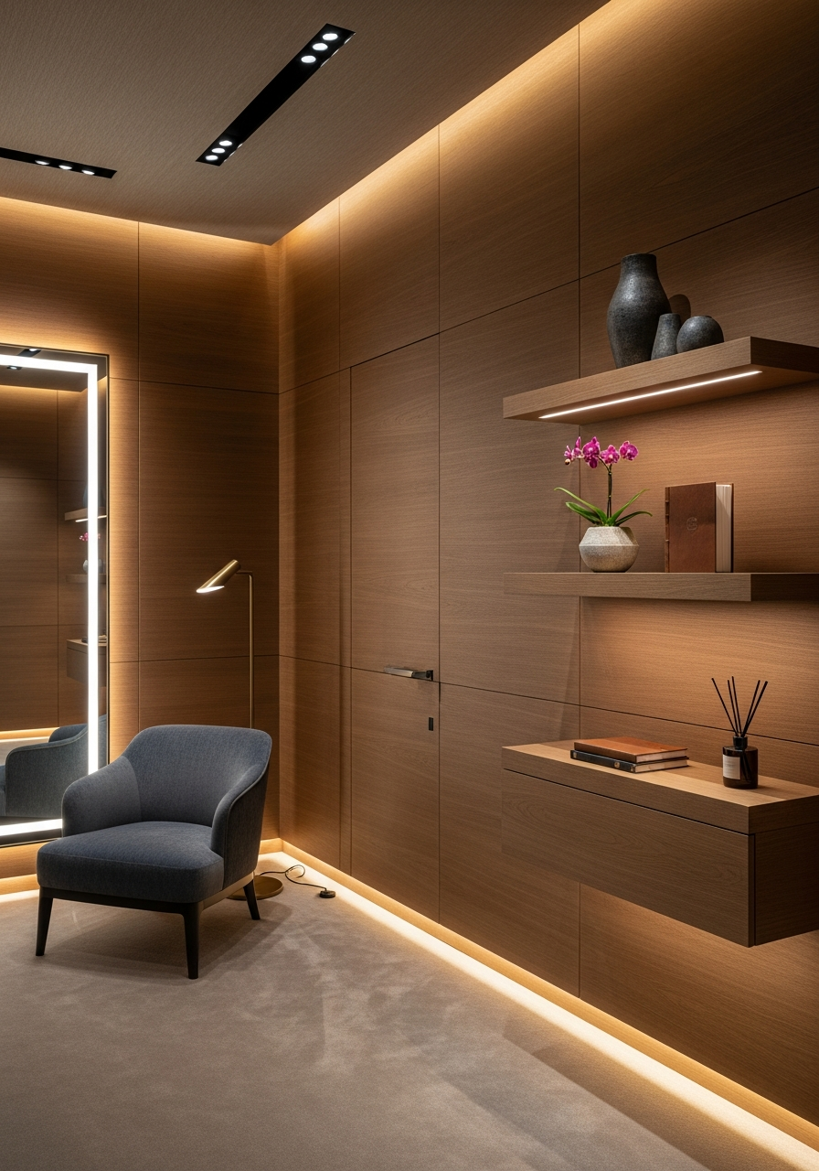 Lobby oficina con panel Rangu