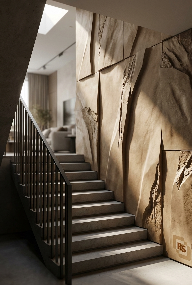 Muro interior escalera con panel Rangu